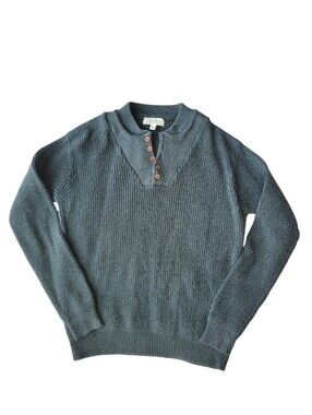 Cabelas Sweater Mens L Green Cotton Knit Henley Pullover Sweater Large